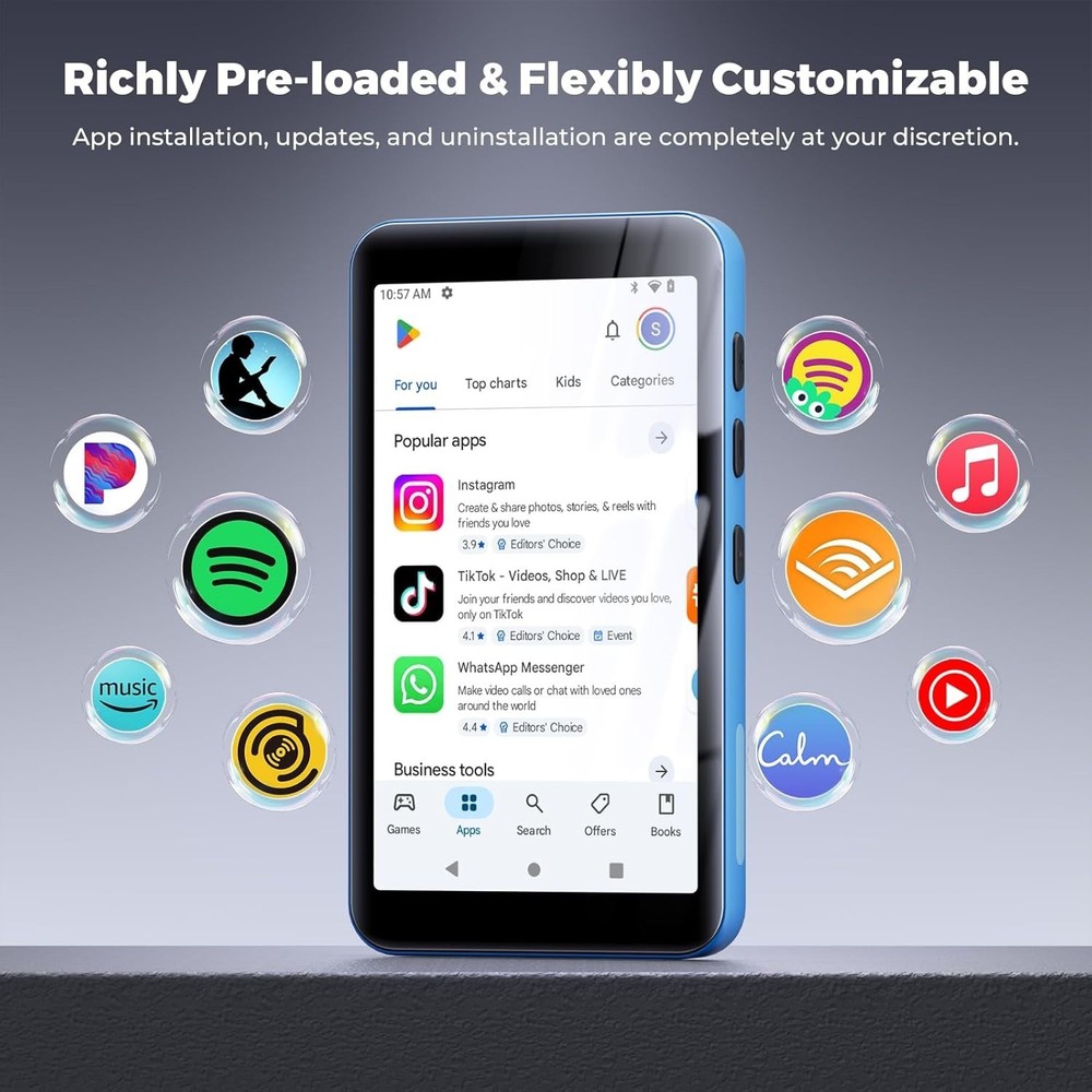 Blue MP3 Player with WiFi, Spotify & Parental Controls