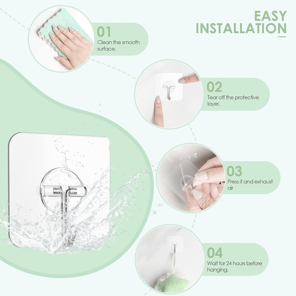 Adhesive Wall Hooks for Hanging, Clear Removable Window 13 lb