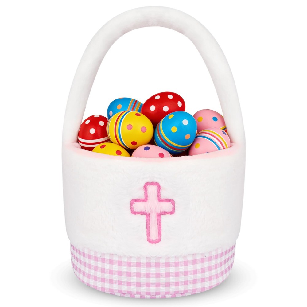 Leokawin Easter Basket - Easter Baskets for Kids,Pink Grid Cross Easter Baske...