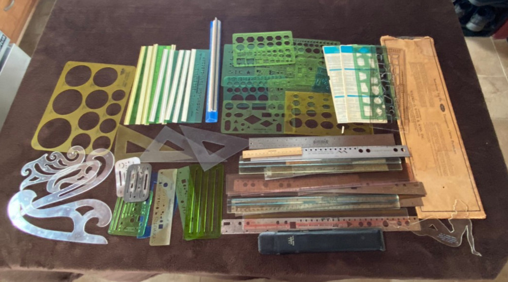 Large Lot Engineering/Drafting/Mechanical Drawing Templates, Rulers, 60 pcs