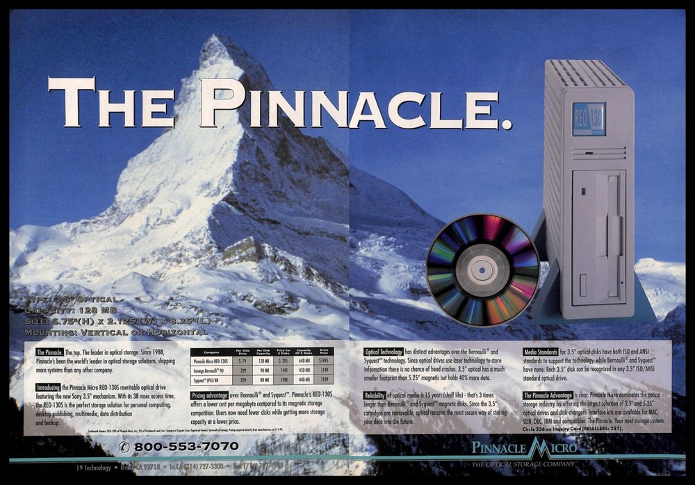 1992 Pinnacle Micro Optical Storage REO-130S PRINT AD Retro Computers PC