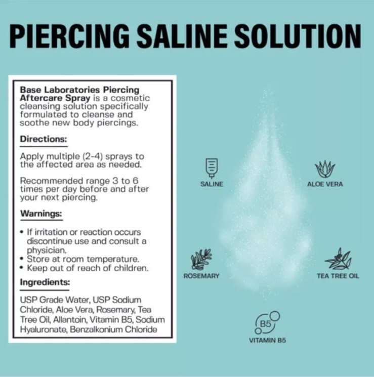 2 Base Labs Piercing Aftercare Spray • Saline Solution for Piercings, Bumps 4 oz