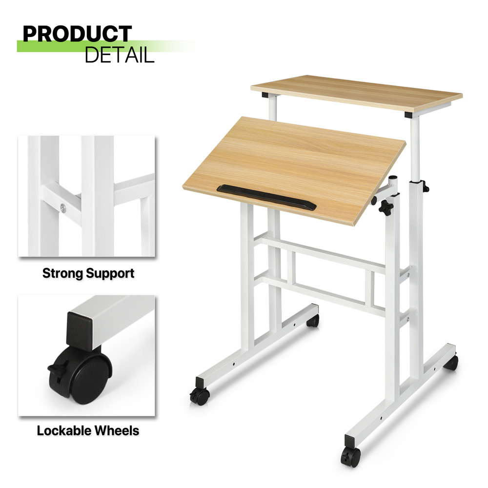 Rolling Laptop Desk Office Computer Table Adjustable Height Stand up Workstation