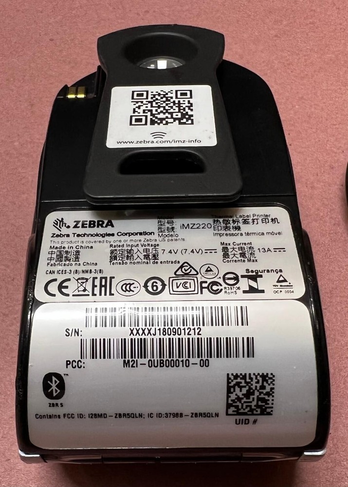 Zebra iMZ220 Mobile Printer with Bluetooth M2I-0UB00010-00