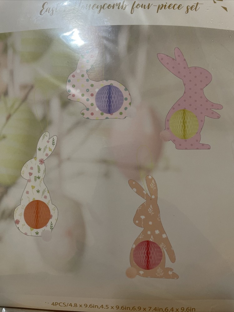 Sunbeauty Easter Honeycomb Hanging 4pc Bunnies Easter Decor