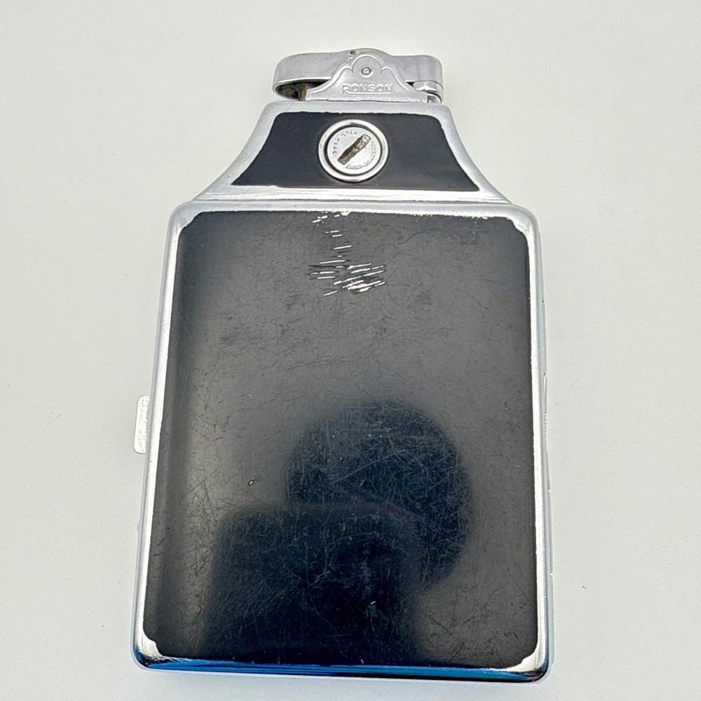 Vintage Ronson Mastercase Art Deco Cigarette Case Lighter Black Enamel Chrome