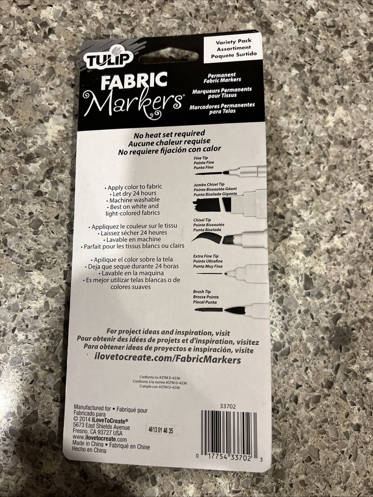 Tulip Fabric Markers Variety Pack 5/Pkg-Black Assorted Tips