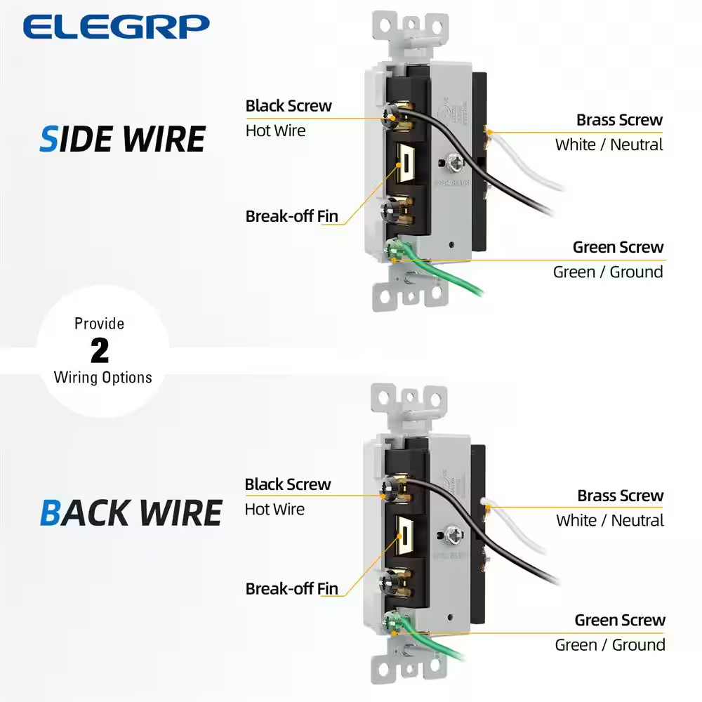 15 Amp Decorator Combination Single Pole Rocker Switch with Pilot Light, Wall Pl