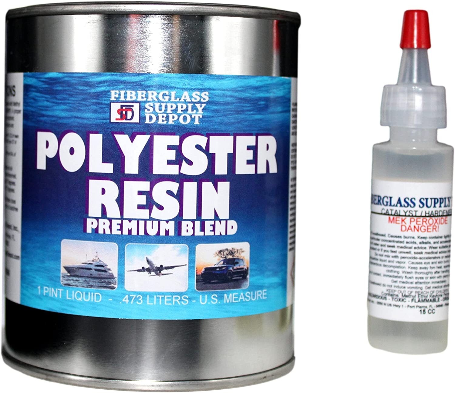 Polyester Resin w/hardener for laminating fiberglass mat, biaxle, cloth (Pint)