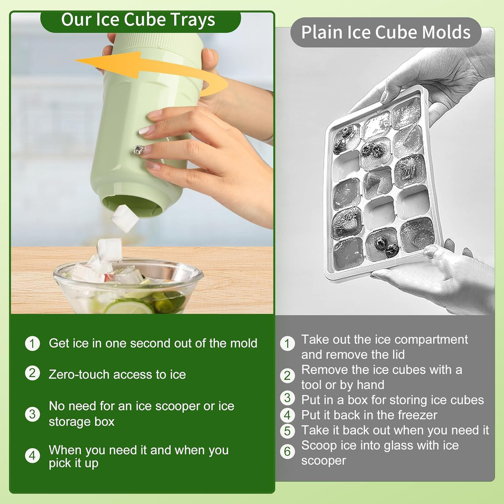 Reusable Ice Cube Tray Set with Lid & Release Tool - 3 Trays & 1 Tool