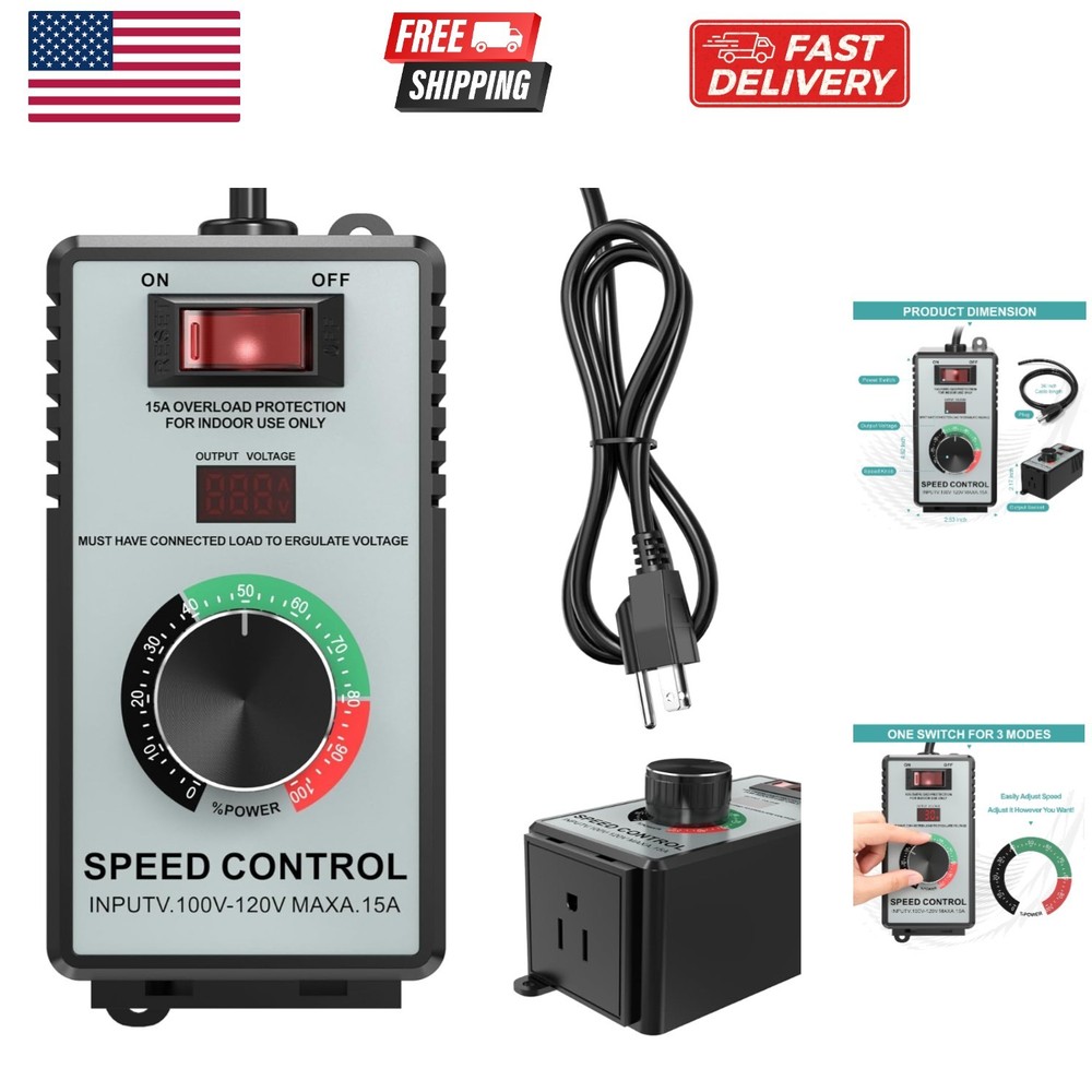 High-Capacity AC Motor Speed Controller 120V 15A 4000W - Universal Variable S...