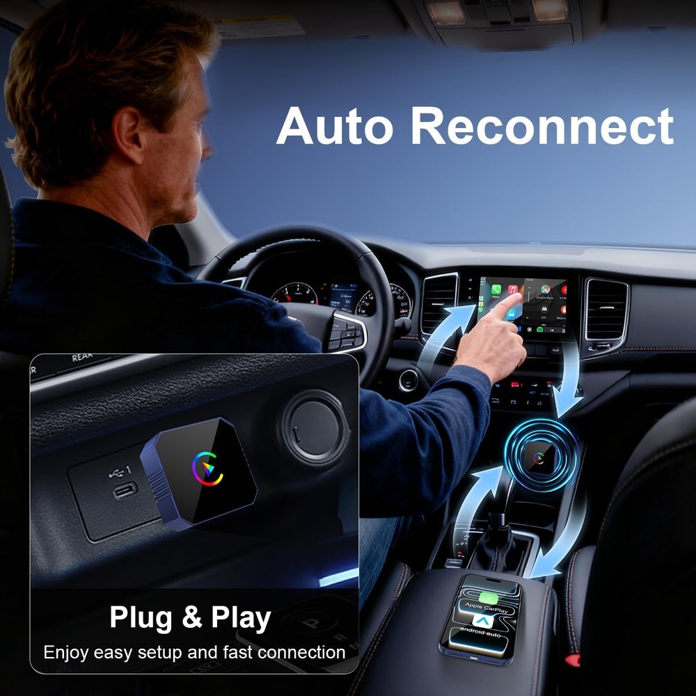 2026 Wireless CarPlay & Android Auto Adapter | Plug & Play, Wired to Wireless