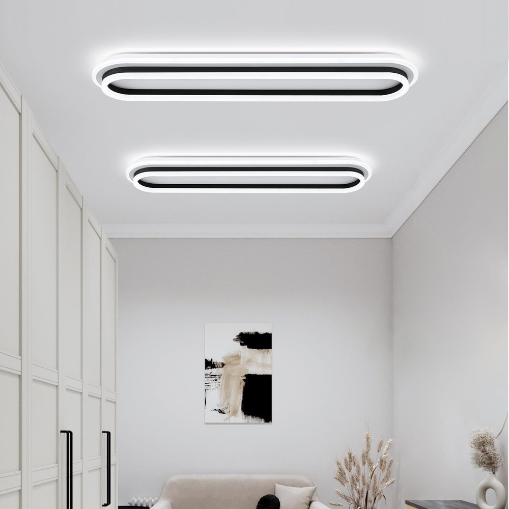 Modern Linear Ceiling Light, 31.5Inch Dimmable LED Flush Mount Ceiling Lamp w...