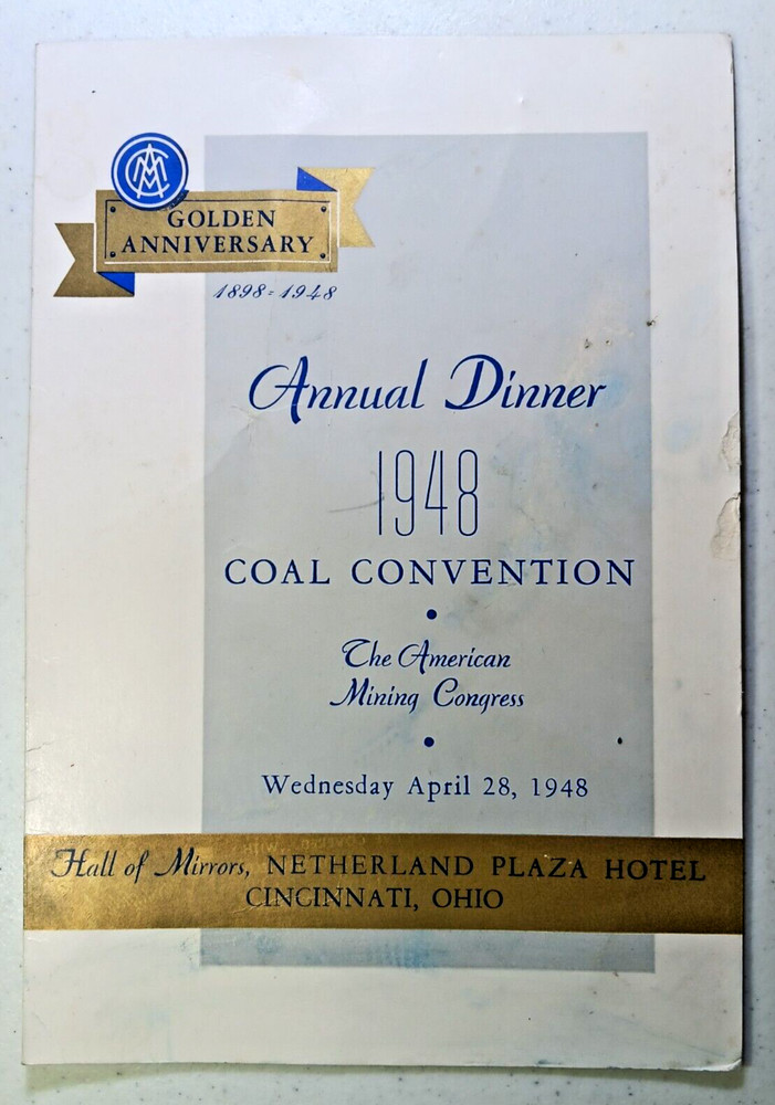 Vintage 1948 American Mining Congress Coal Convention Dinner Program