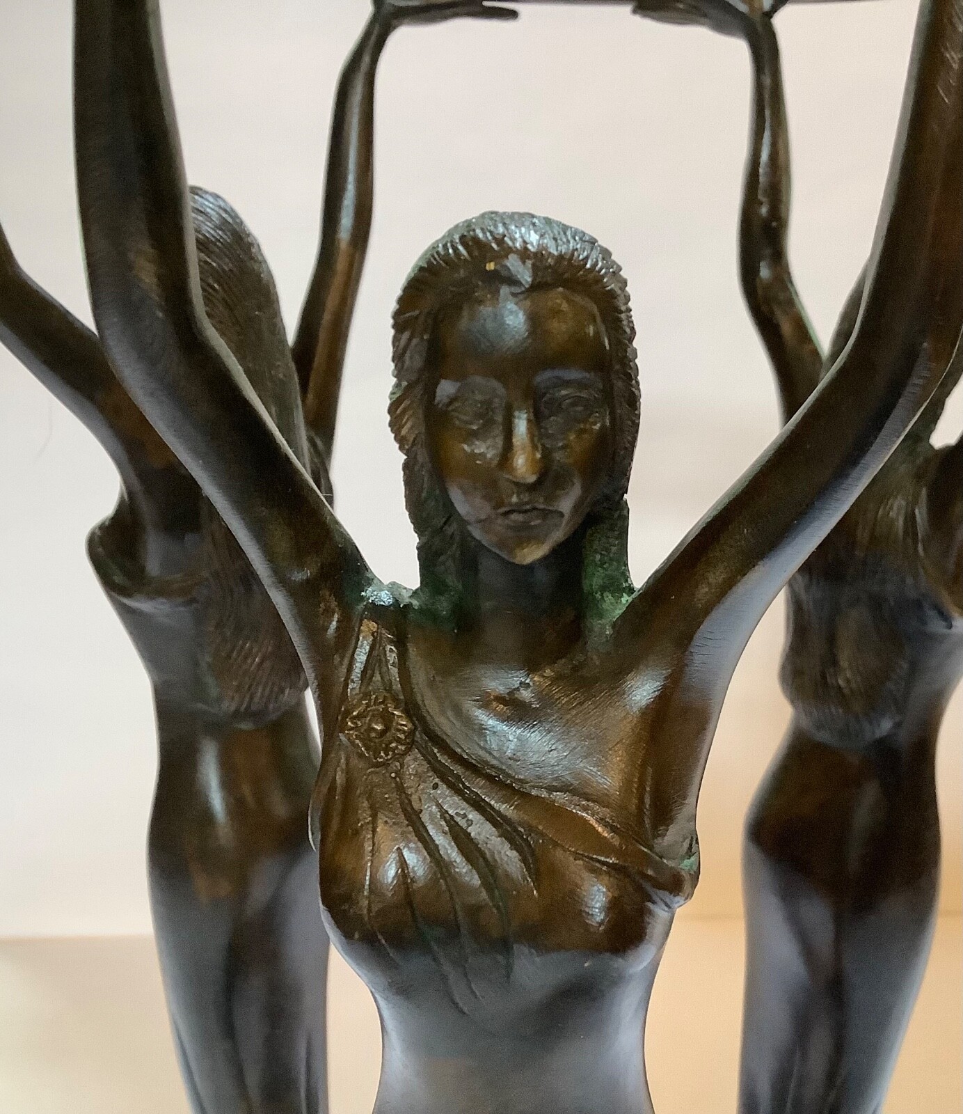 Nouveau Neoclassical Bronze Three Graces Centerpiece Orb or Bowl Stand Koi Feet