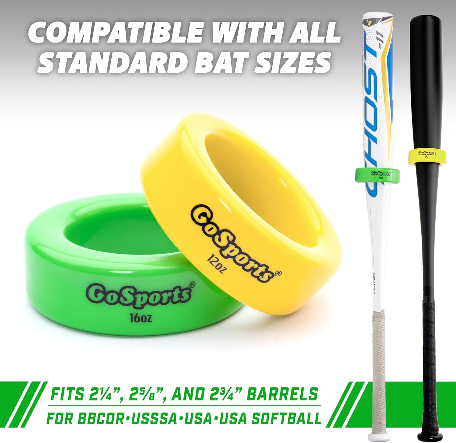 Baseball and Softball Bat Weights - 2 Pack Baseball Donuts - 16 Oz & 12 Oz