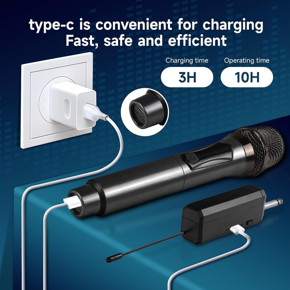 Dynamic Handheld Karaoke Microphone - 160ft Wireless Range, DSP Noise Reduction