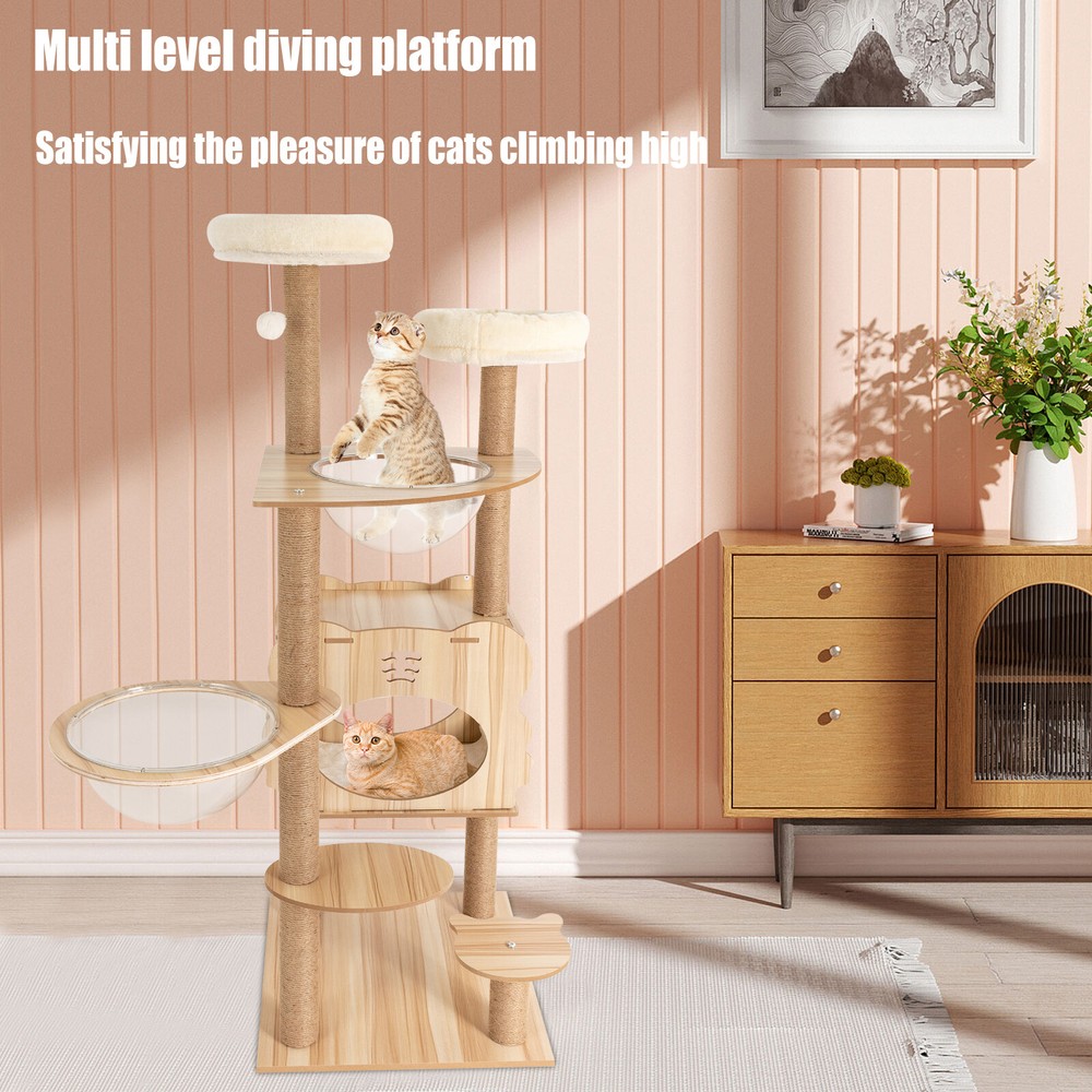 Cat Tree Tower Tall Scratching Post Activity Centre with Den Beige Large 137cm