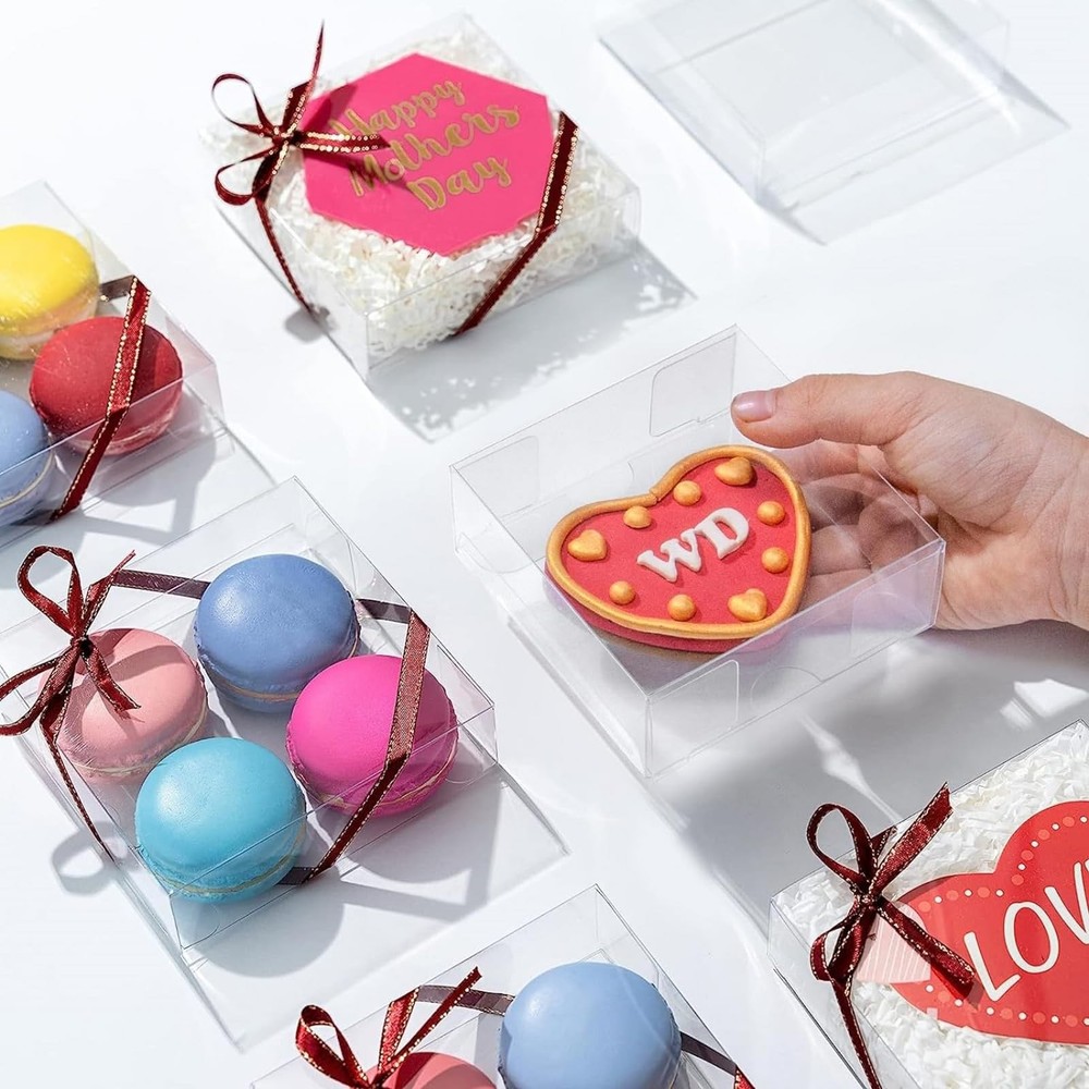 50 Pack 4x4x1.2inch Clear Single Cookies Boxes with Full Window Plastic Boxes...
