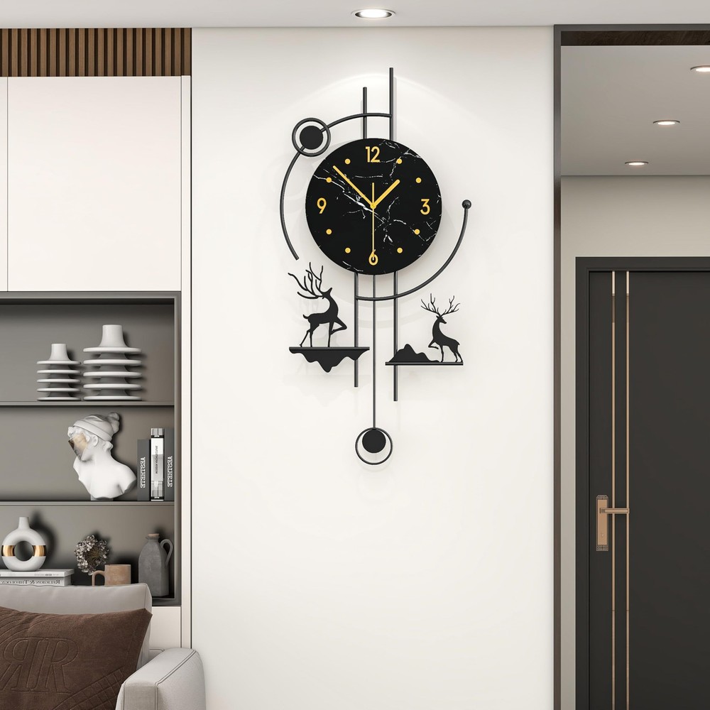 FLEBLE Large Modern Wall Clock with Pendulum –Silent Quartz Battery Operat