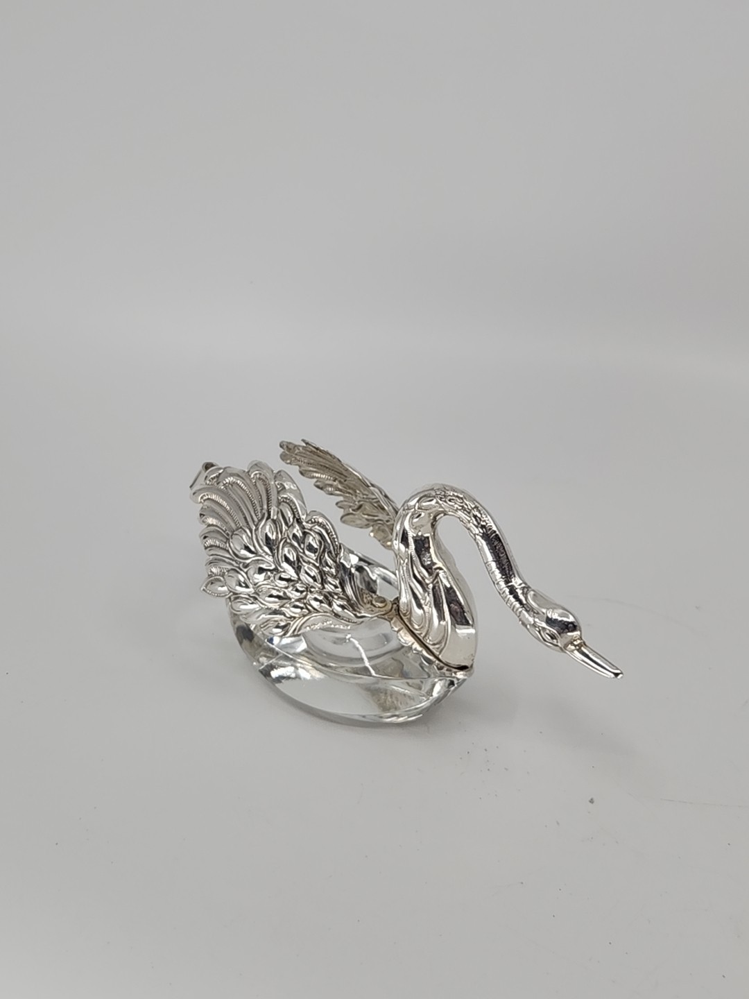 Vintage ALBO 835 Silver Crystal Swan Salt Pepper Cellars Albert Bodemer STAMPED