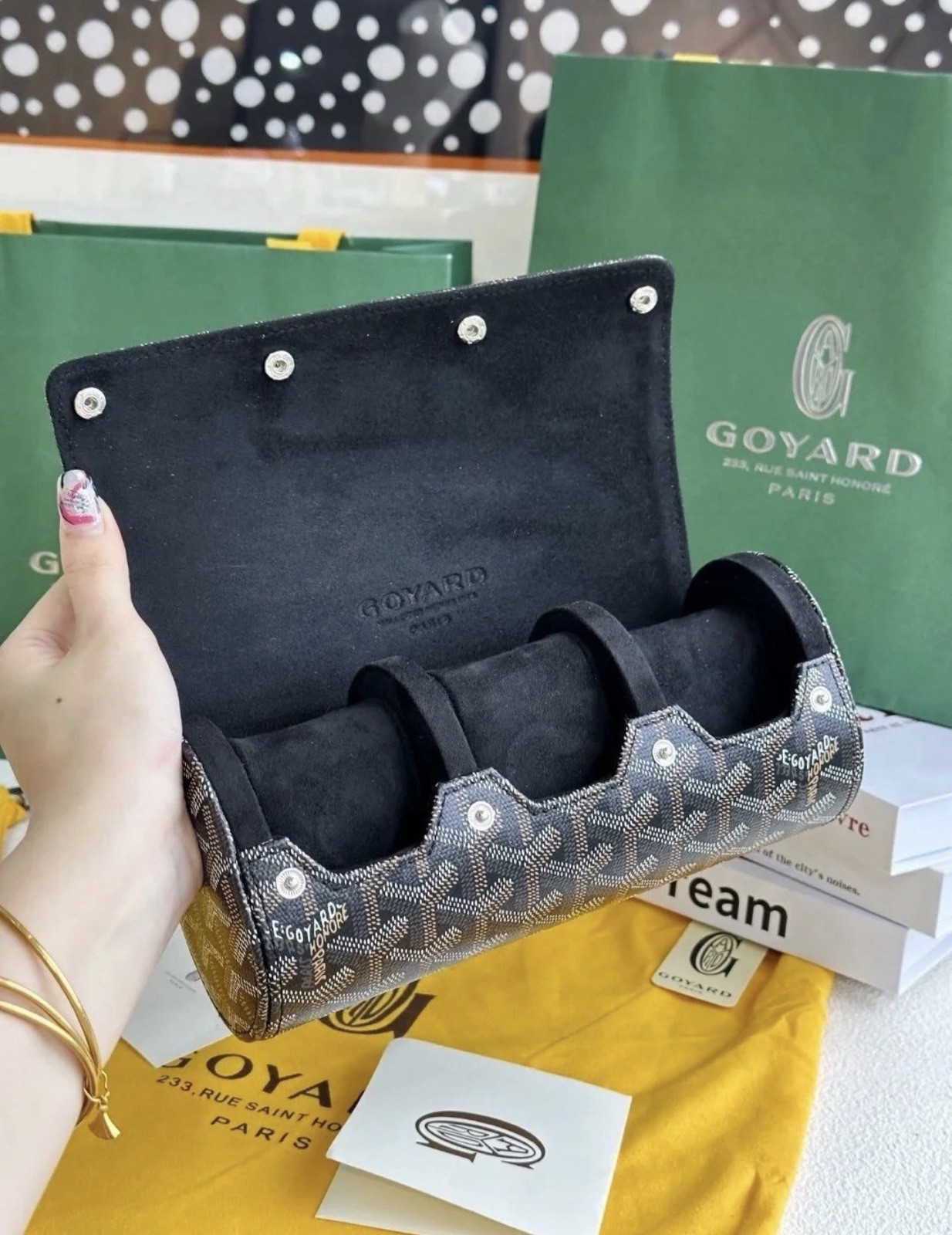Goyard Travel Watch Case 3 Holder Black Leather