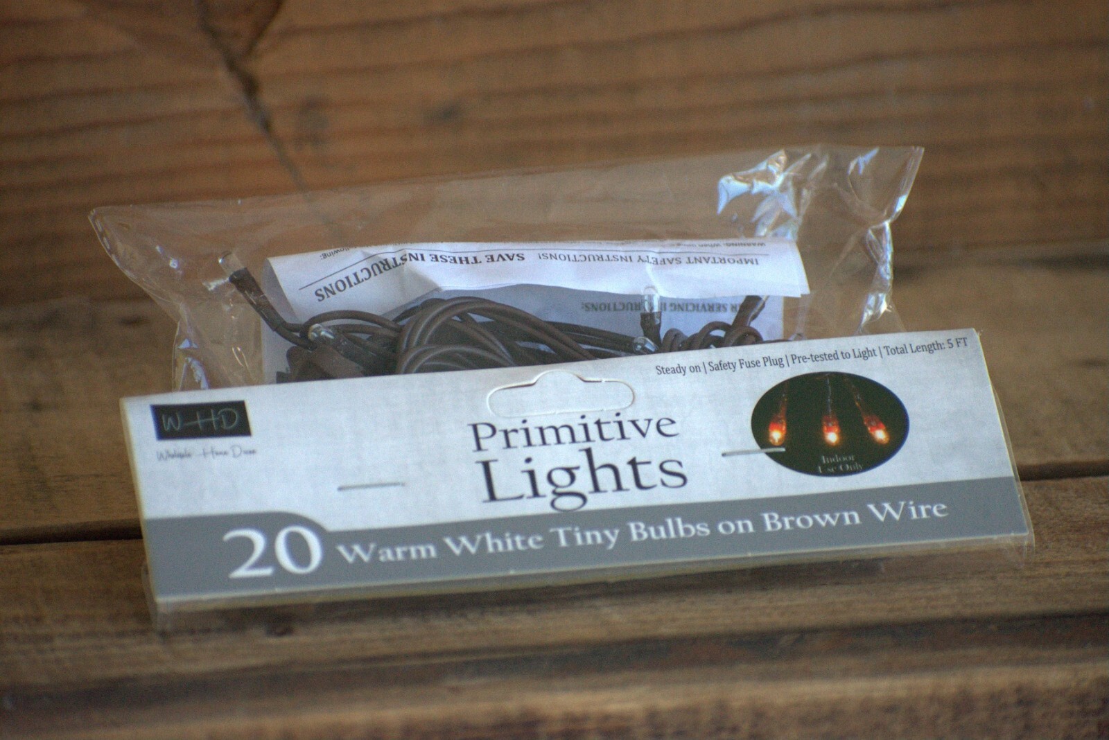 Light Set String Strand - Clear Teeny Rice Bulbs - 20 CT Count - Brown Cord NEW