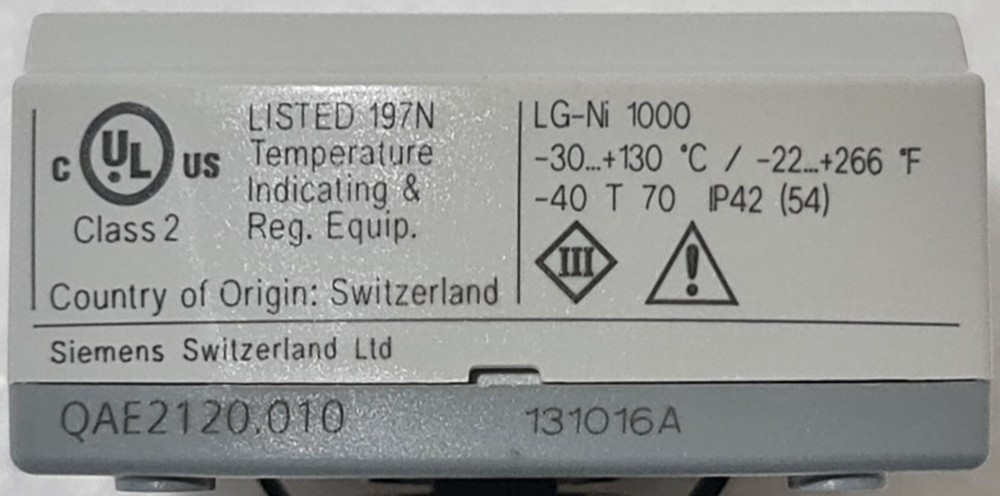 SIEMENS QAE2120.010 TEMPERATURE SENSOR 131016A