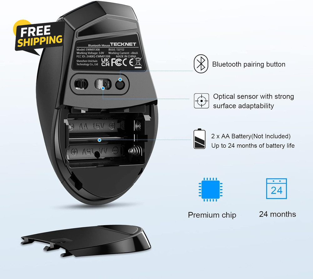 Bluetooth Mouse, 4800 DPI Wireless Mouse, 2-Year Battery 6 Adjustable DPI