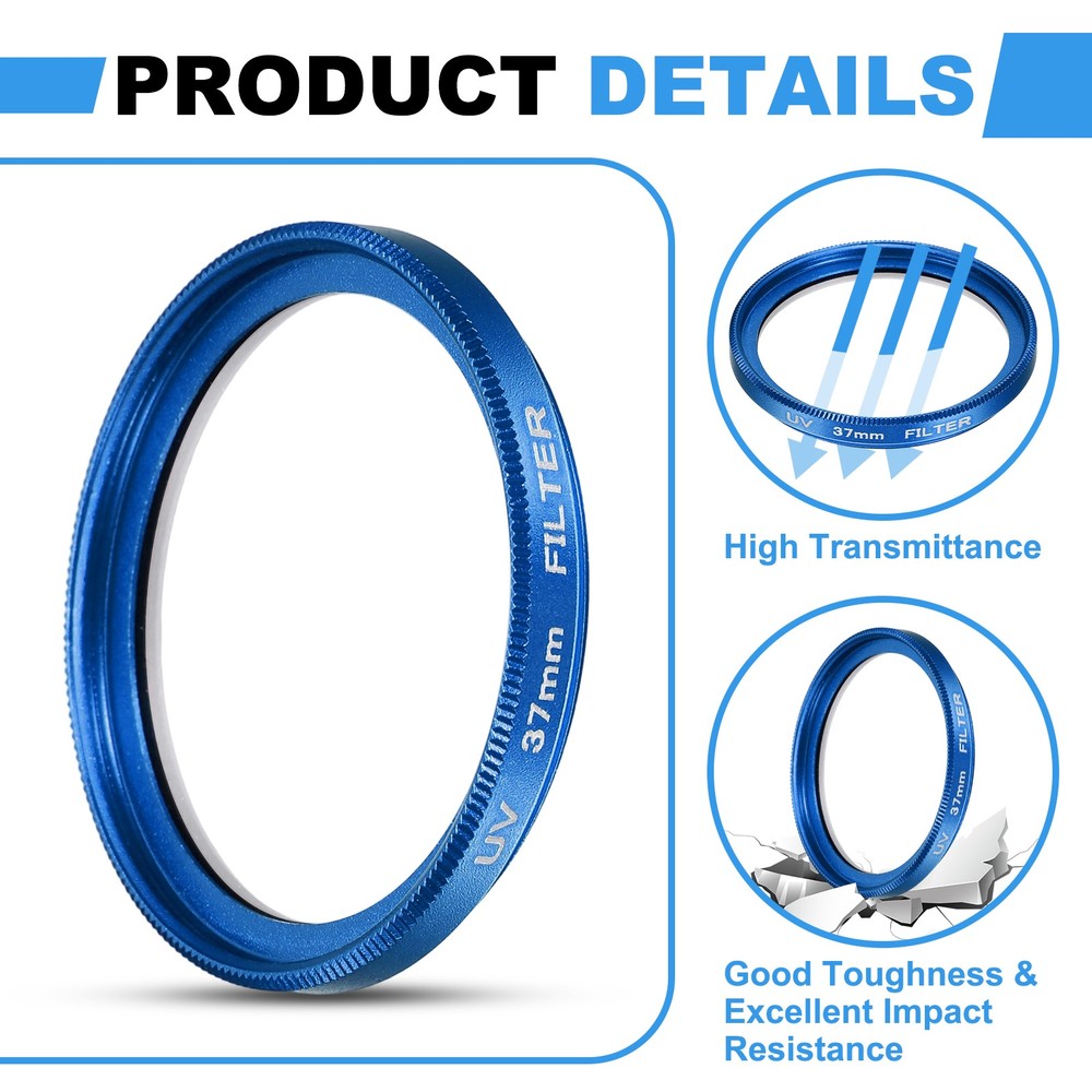 2Pcs 37mm Ultra Slim Lens Filter Multi Coating Camera Len Filter, Blue