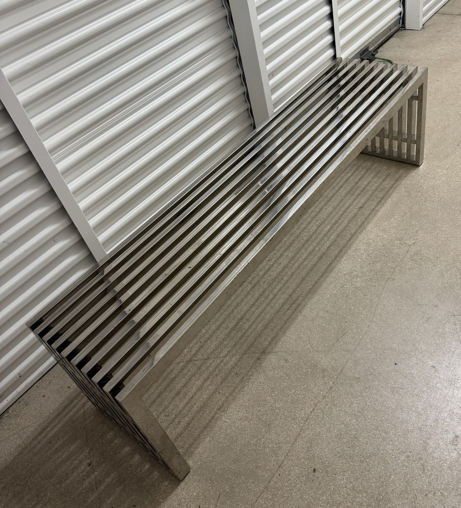 Milo Baughman Style Chrome Slat Bench 60”