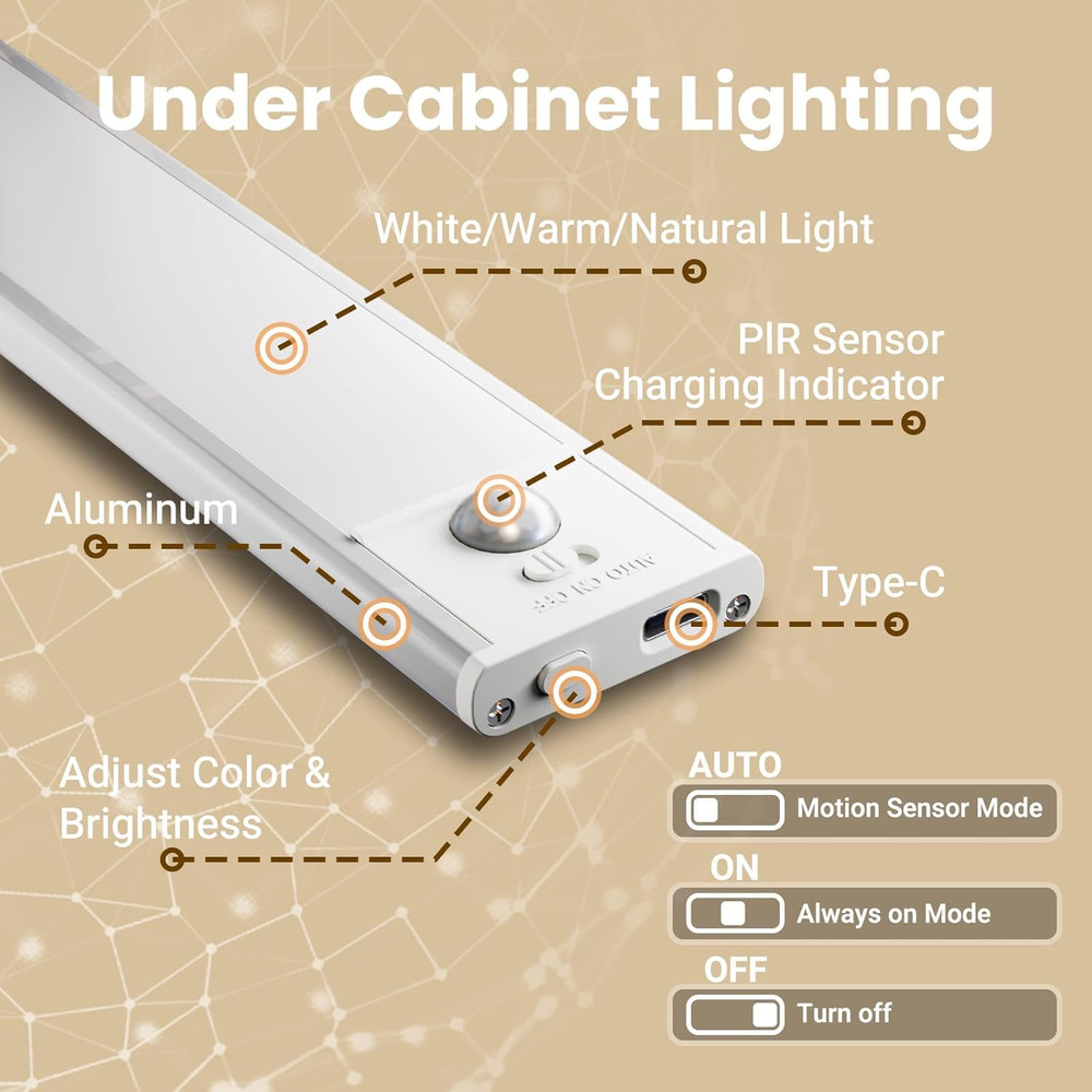 2 Pack Under Cabinet LED Lights 8In Motion Sensor Rechargeable Dimmable