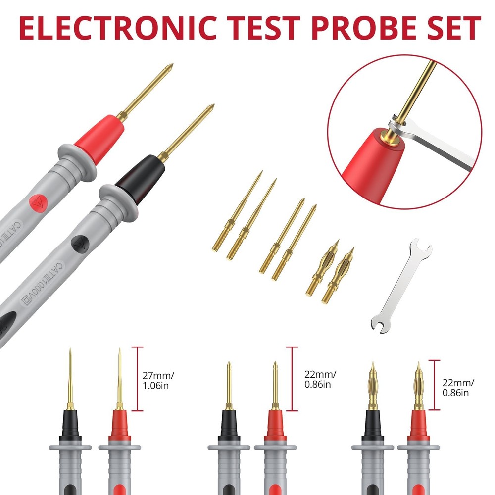 28PCS Silicone Multimeter Leads Kit with Replaceable Gold-Plated Test Probes ...