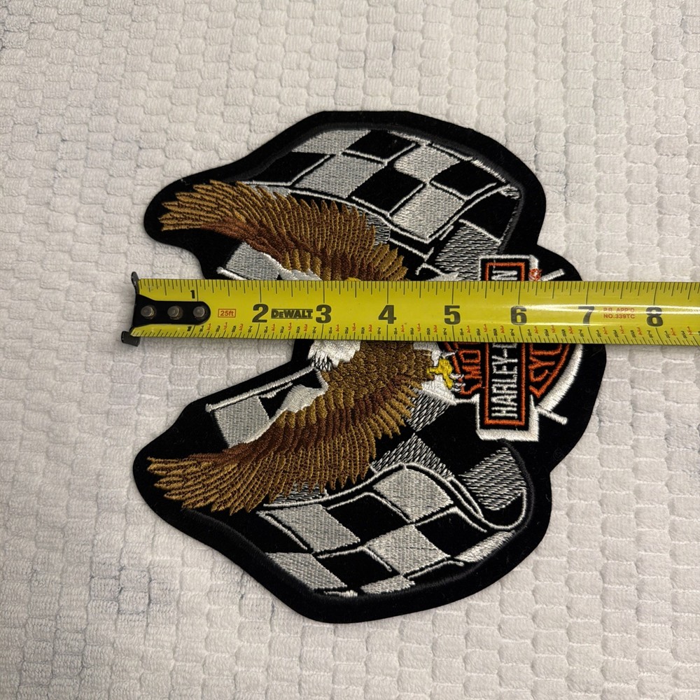 NOS 7 3/4 x 8 Harley Davidson Racing patch Checkered Flag Motorcycle Eagle
