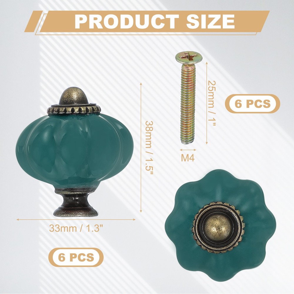 6 Packs Ceramic Knobs, Pumpkin Ceramic Cabinet Drawer Knobs, Navy Blue