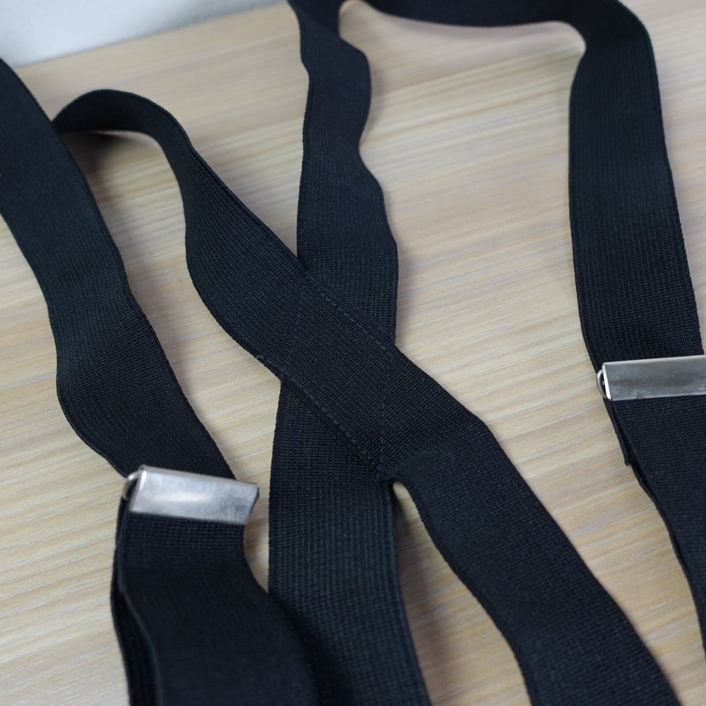Suspender Mens Black Clip On X Back Adjustable Strap Stretch Elastic