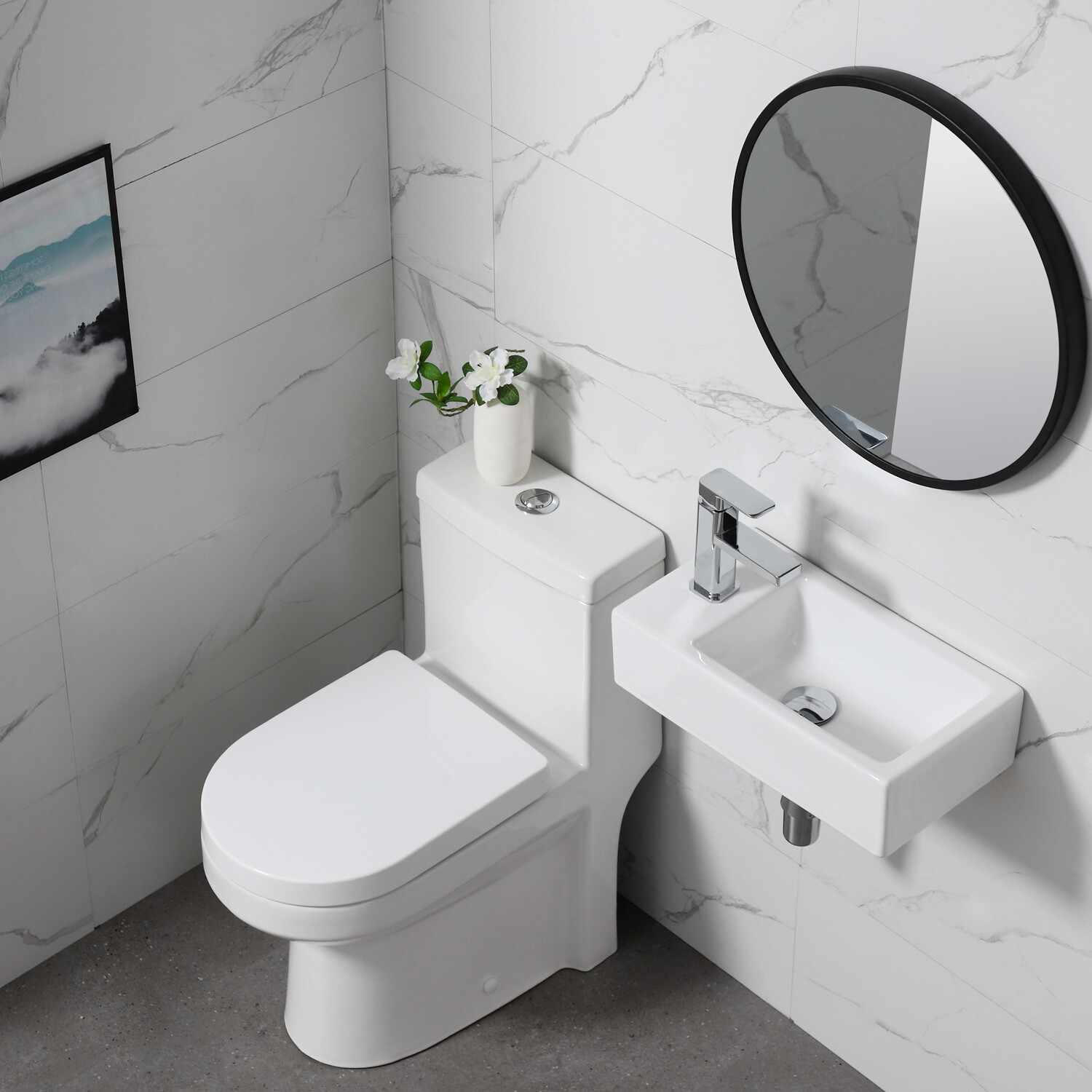 Small Wall Mount Vessel Sink Rectangle Sink White Ceramic Bathroom Sink, Left