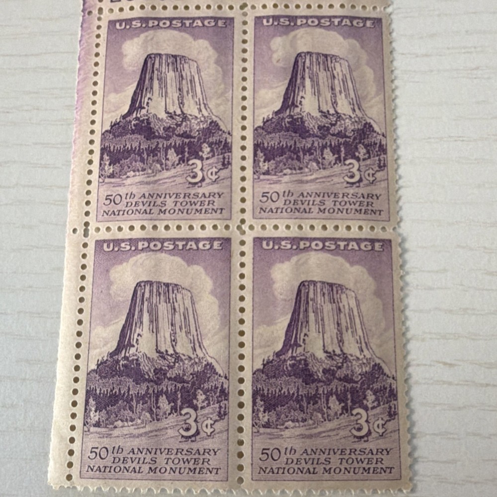 United States Postage 3 Cent Devils Tower Plate Block