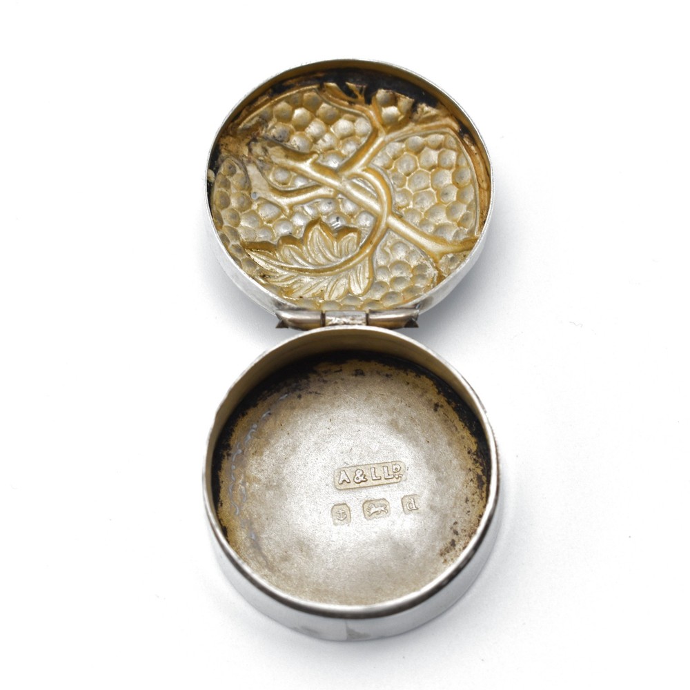 Antique Solid Sterling Silver Pill Pot 1903 Box
