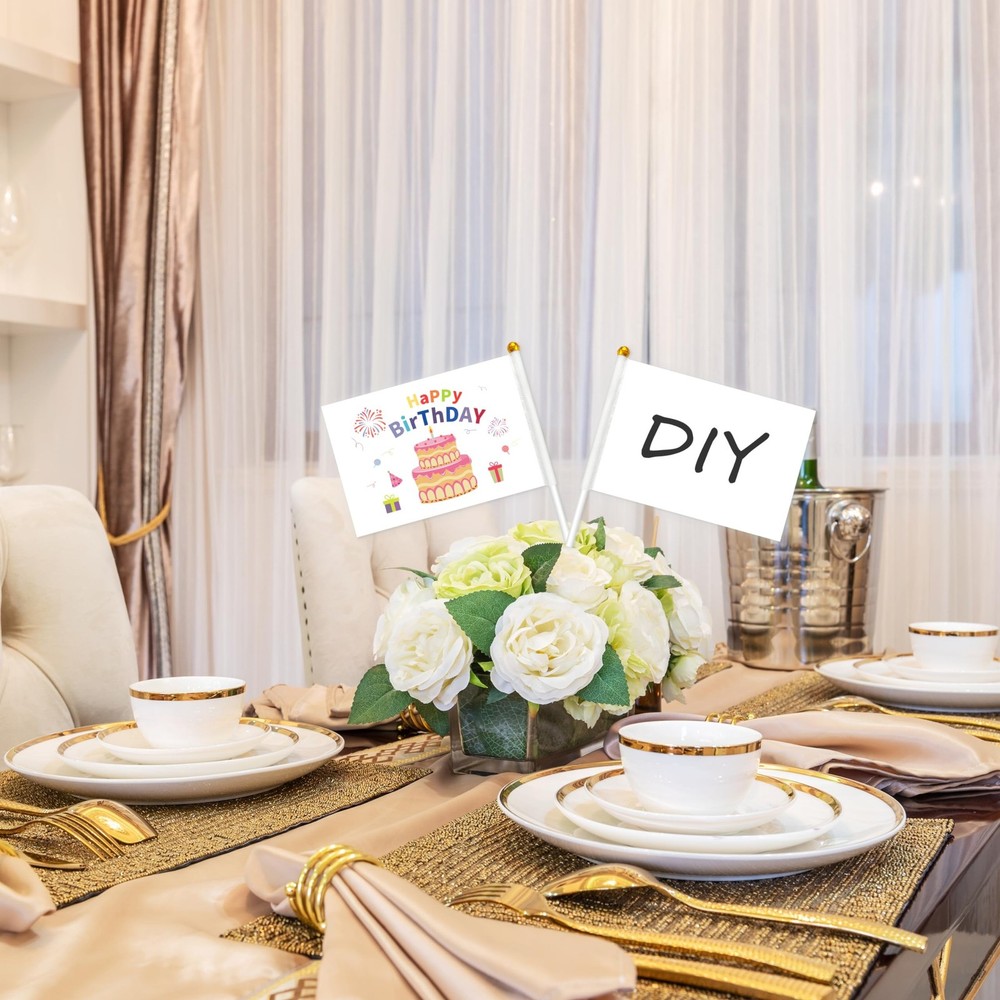 Consummate 25 Pack Solid White Blank Flag Small Mini Plain White DIY Flags On...