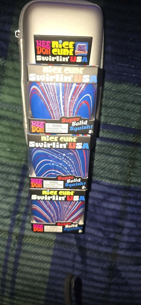 Nee Doh Nice Cube Swirlin' USA Super Solid Squish  Blue/Red/White