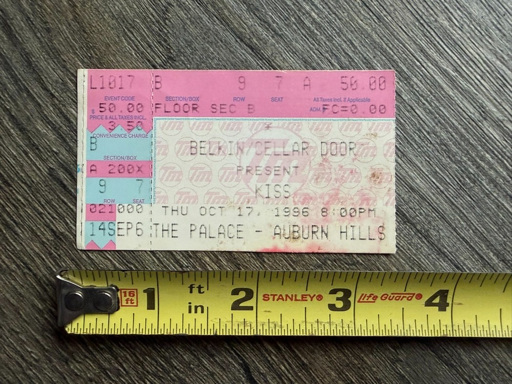 KISS Ticket Stub Alive Reunion Tour Palace Detroit Oct 17 1996 Vintage Kiss