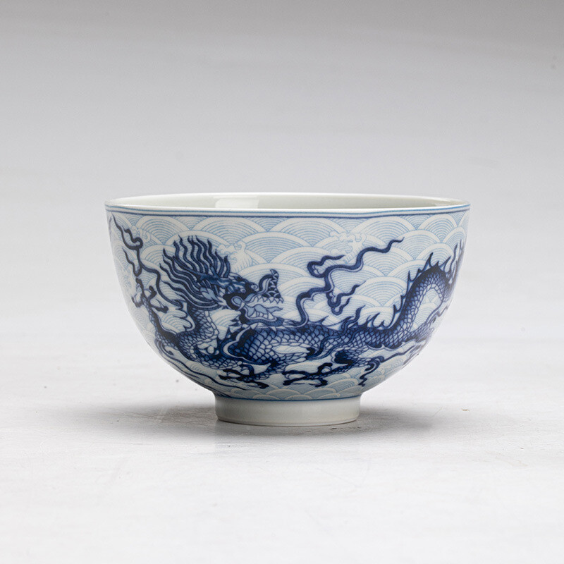 Underglaze color Hand-painted Dragon Master Cup Single Cup Tea Cup古青青花龙纹圆融主人杯