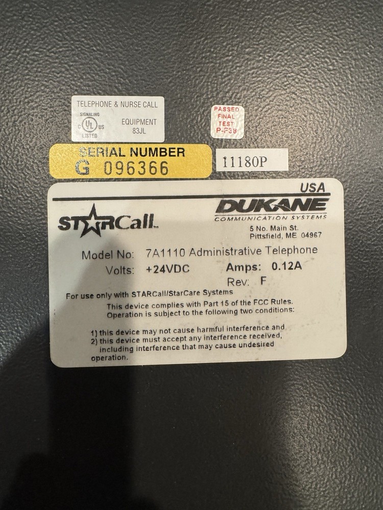 Dukane StarCall 7A1110 Intercom Administration Telephone