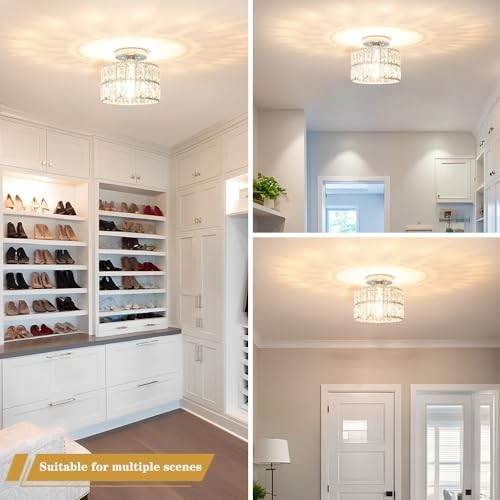 Crystal Ceiling Light Fixture, Modern Crystal 9in - 1 light - A Chrome