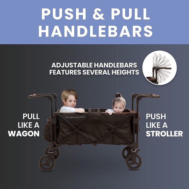Stroller Wagon 2 Kids Push Pull Handles Canopy Cup Holders Storage Fold New