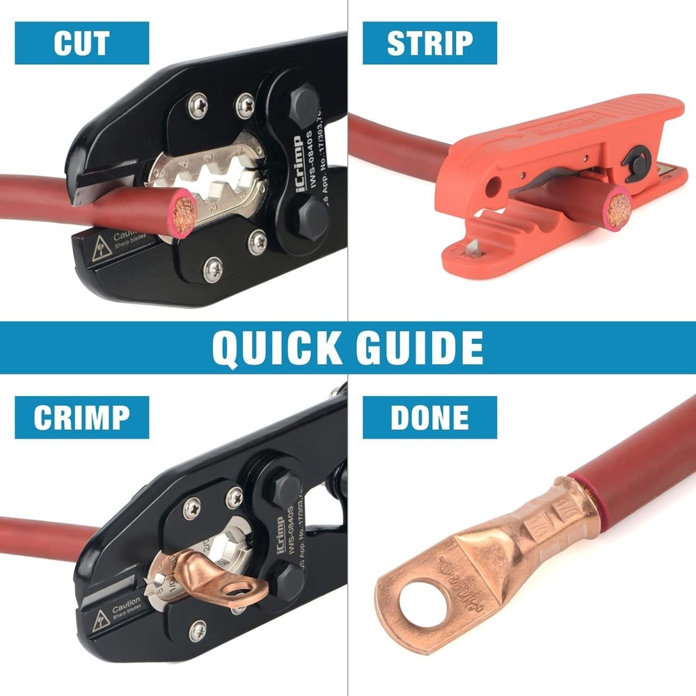 New iCrimp Battery Cable Lug Crimping Tool Kit with Wire Stripper