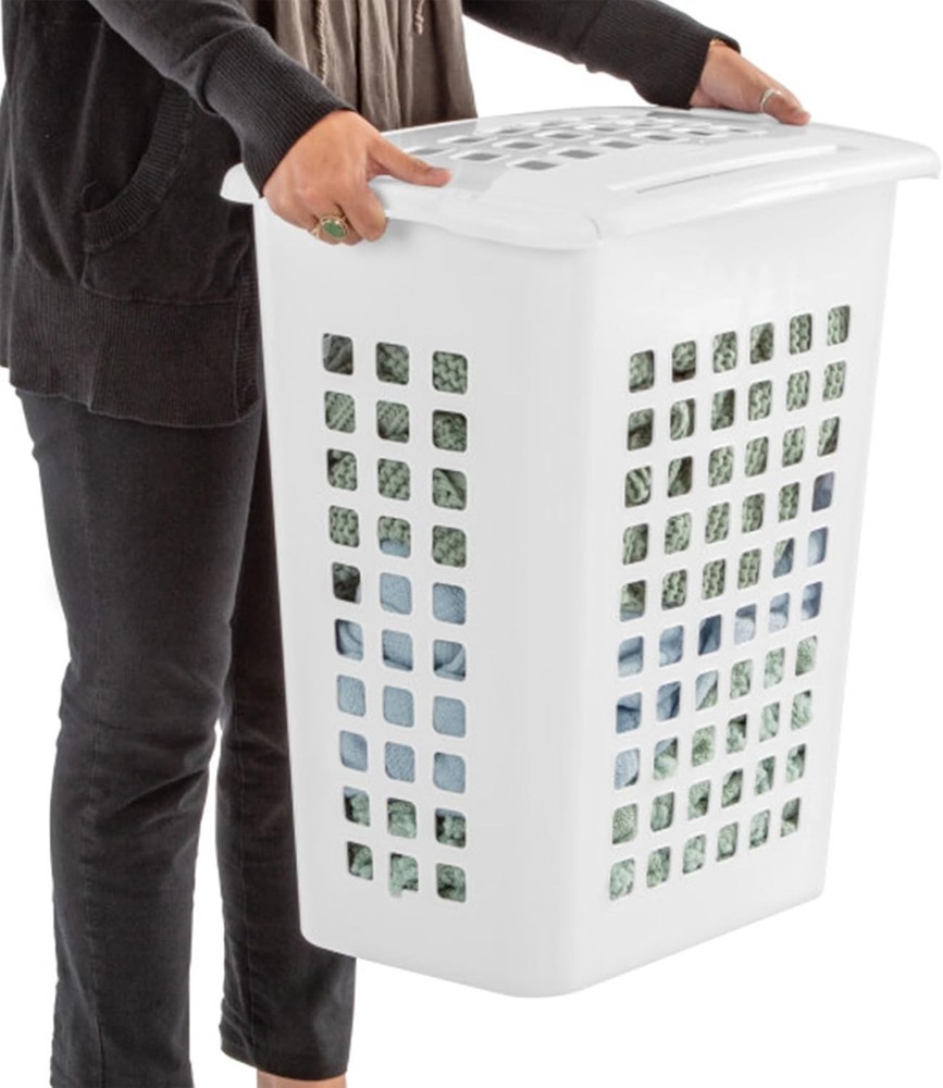 Rectangular LiftTop Laundry Hamper W/ Lid Handles to Easily Carry Clothes