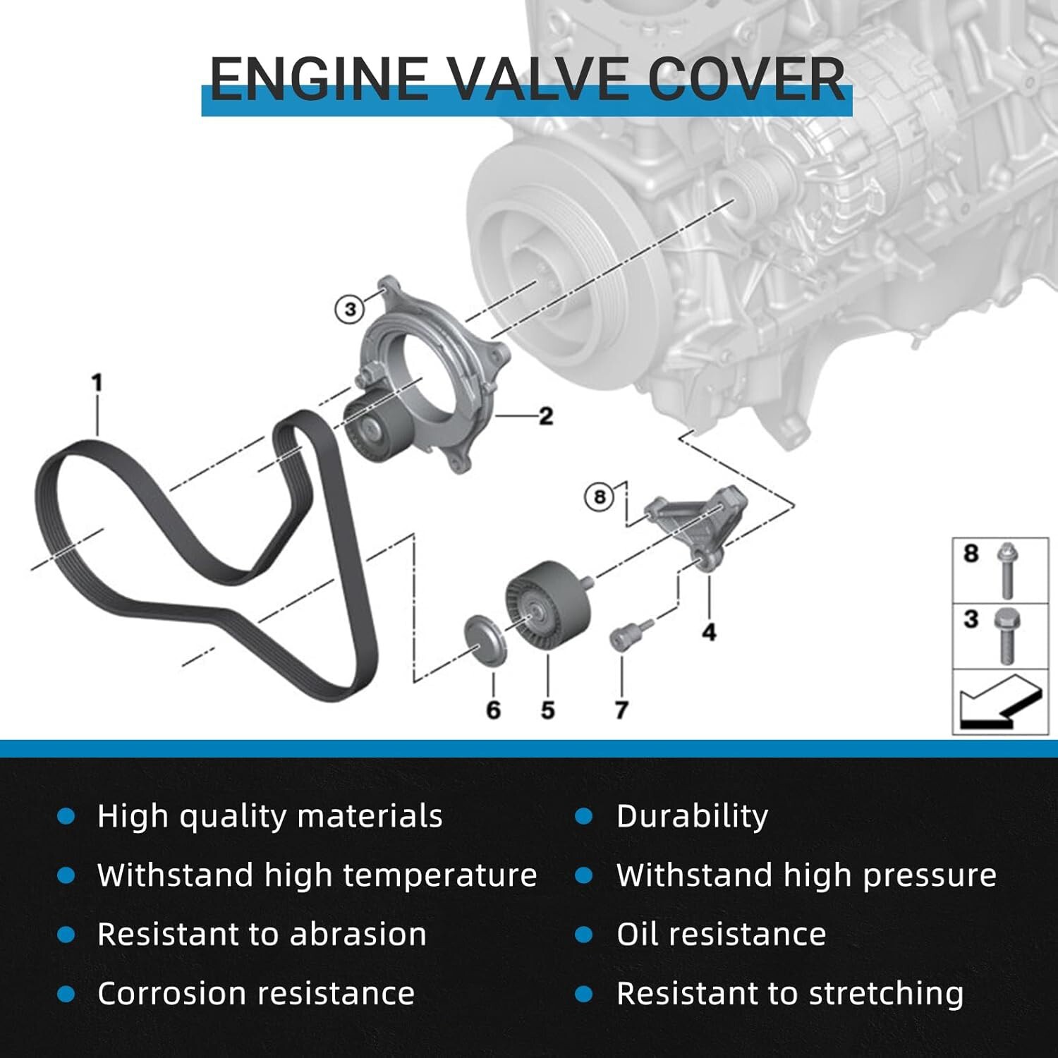 OEM Belt Tensioner Assembly & Pulley Drive Belt Kit for BMW 535i 640i 740i X5 X6