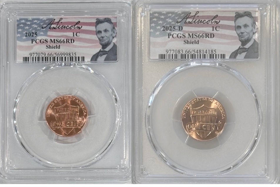 2025 P & D Lincoln Shield Cent PCGS MS66RD Flag Label